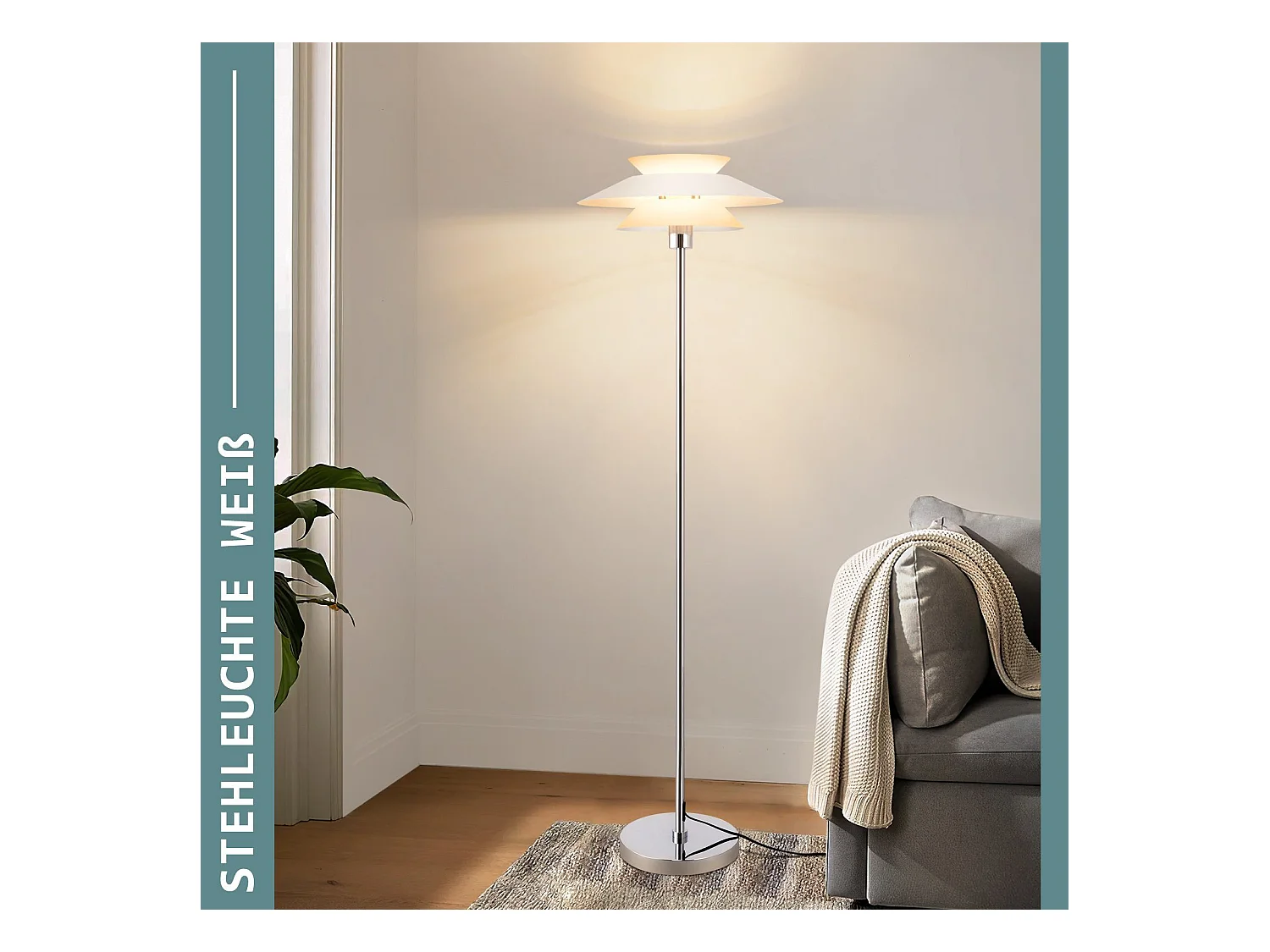 NETTLIFE Lampe sur pied pour salon, lampadaire E27 1 flamme blanc moderne, design vintage industriel | Hauteur 145 cm | Ampoule non incluse
