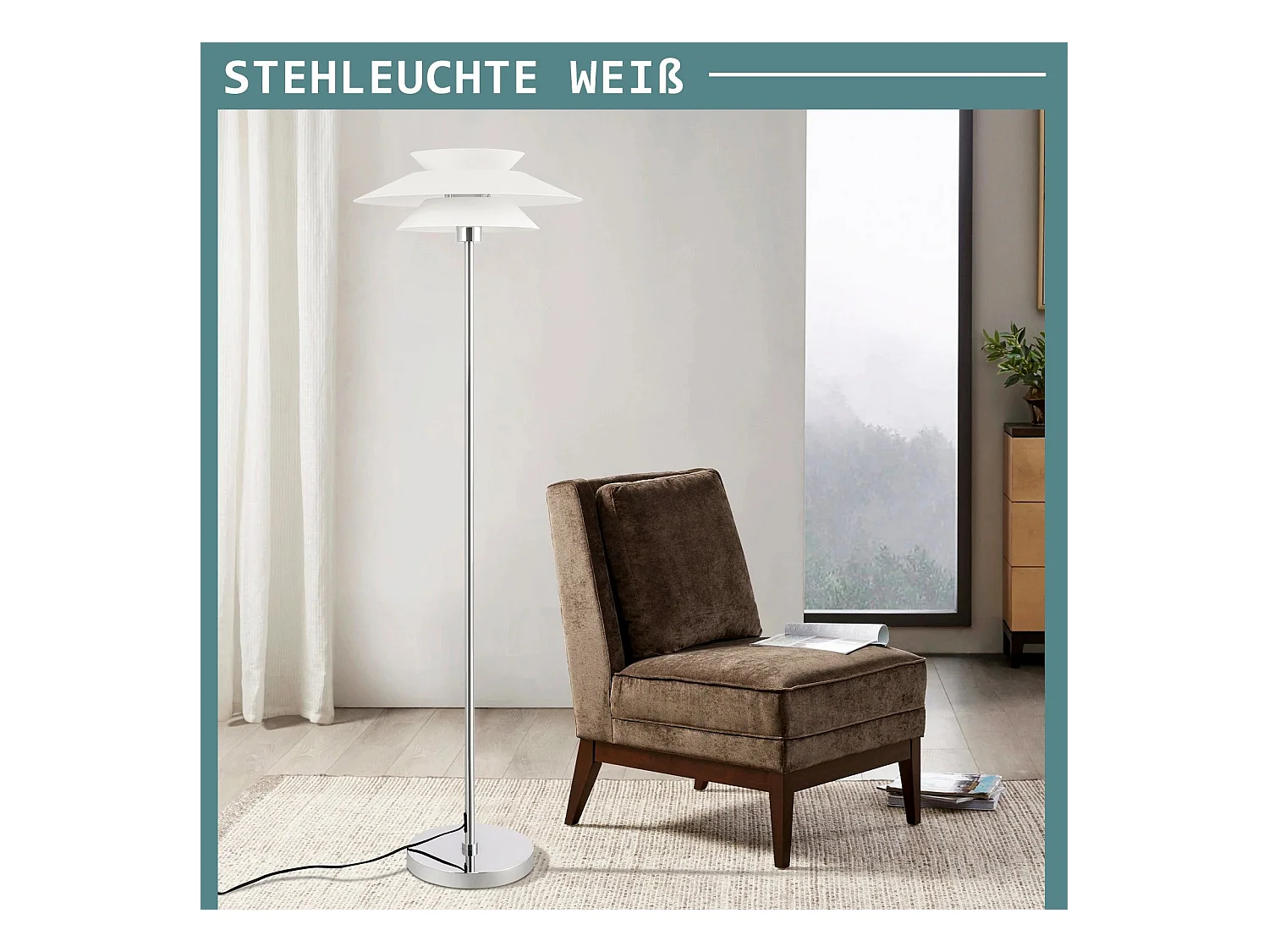NETTLIFE Lampe sur pied pour salon, lampadaire E27 1 flamme blanc moderne, design vintage industriel | Hauteur 145 cm | Ampoule non incluse