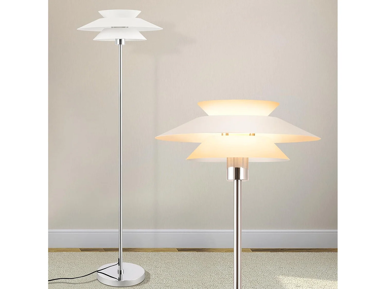 NETTLIFE Lampe sur pied pour salon, lampadaire E27 1 flamme blanc moderne, design vintage industriel | Hauteur 145 cm | Ampoule non incluse