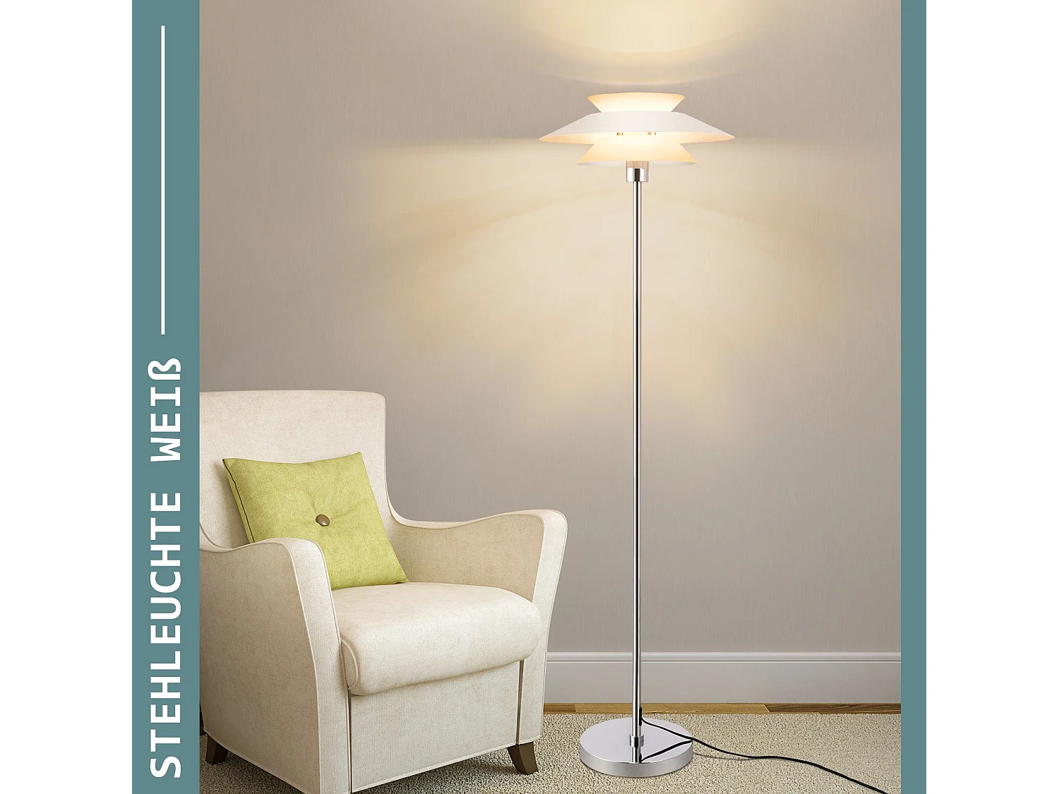 NETTLIFE Lampe sur pied pour salon, lampadaire E27 1 flamme blanc moderne, design vintage industriel | Hauteur 145 cm | Ampoule non incluse