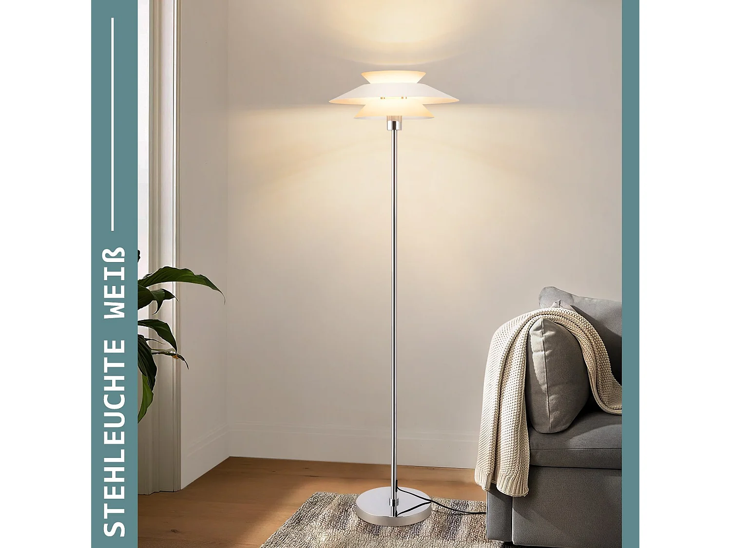 NETTLIFE Lampe sur pied pour salon, lampadaire E27 1 flamme blanc moderne, design vintage industriel | Hauteur 145 cm | Ampoule non incluse