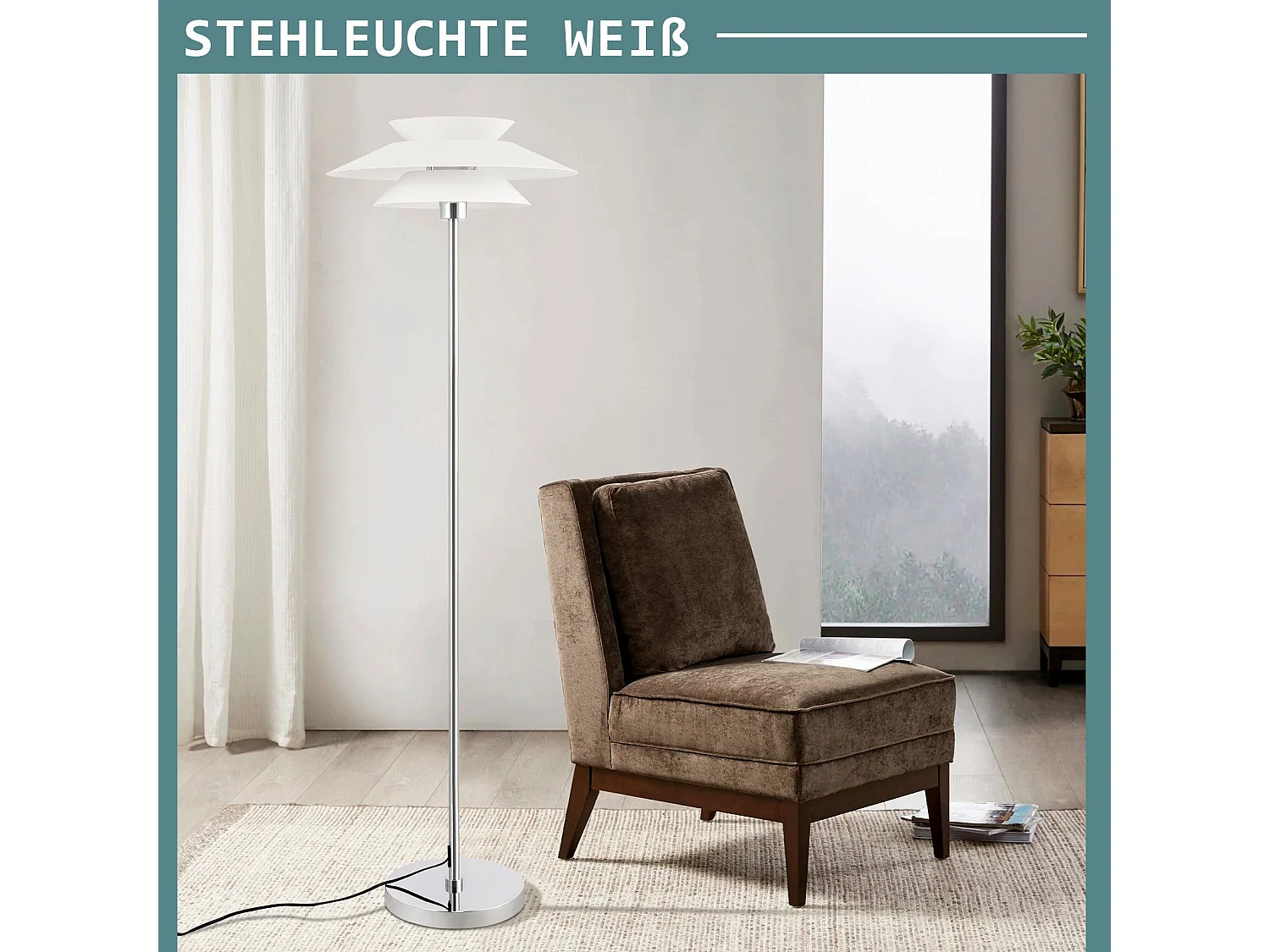 NETTLIFE Lampe sur pied pour salon, lampadaire E27 1 flamme blanc moderne, design vintage industriel | Hauteur 145 cm | Ampoule non incluse