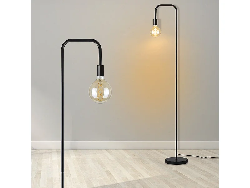 NETTLIFE Lámpara de pie  Lámpara de pie Negra Vintage con Interruptor de pie Metal Industrial E27 Lámpara de pie de diseño Lámpara de