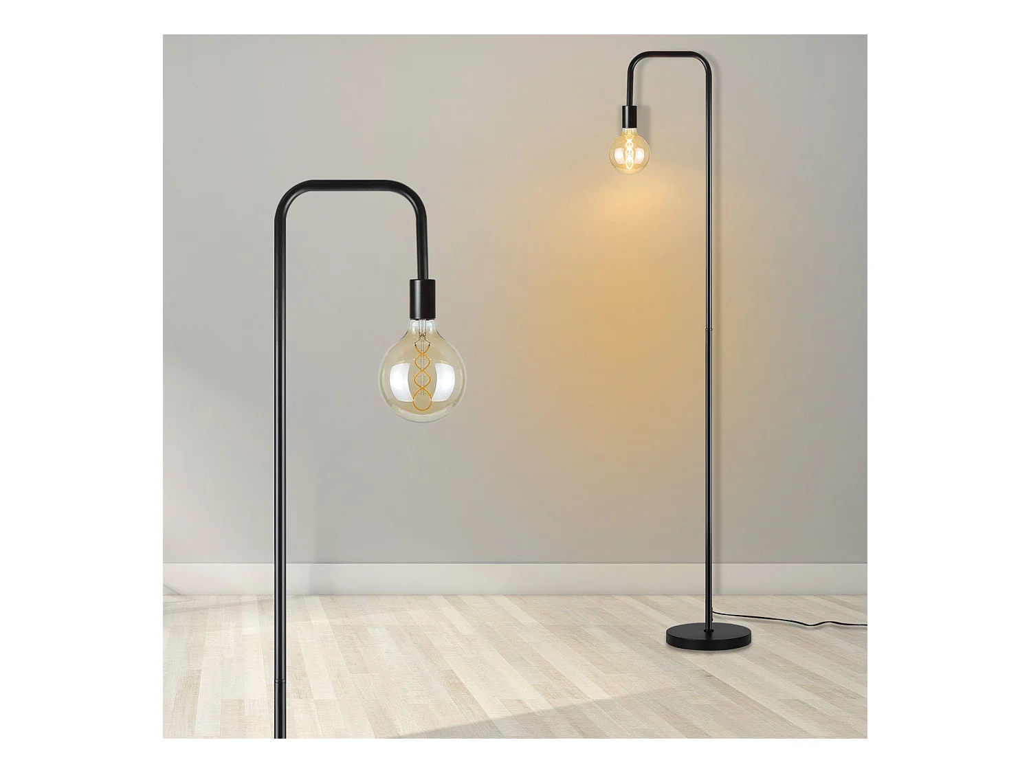 NETTLIFE Lampadaire Salon Vintage Lampadaire noir avec interrupteur à pied Métal industriel E27 Lampadaire design Lampe de salon