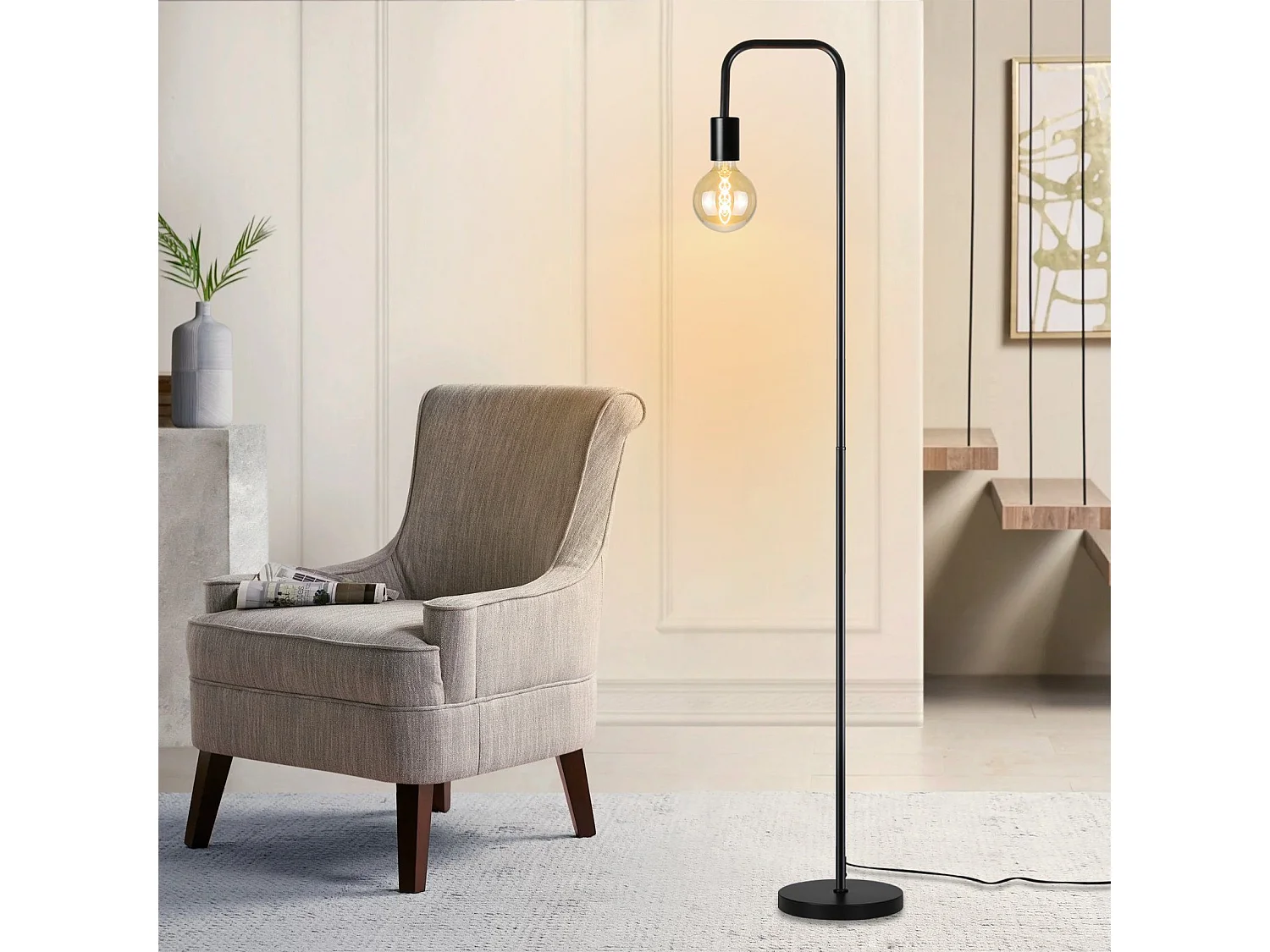 NETTLIFE Lampadaire Salon Vintage Lampadaire noir avec interrupteur à pied Métal industriel E27 Lampadaire design Lampe de salon