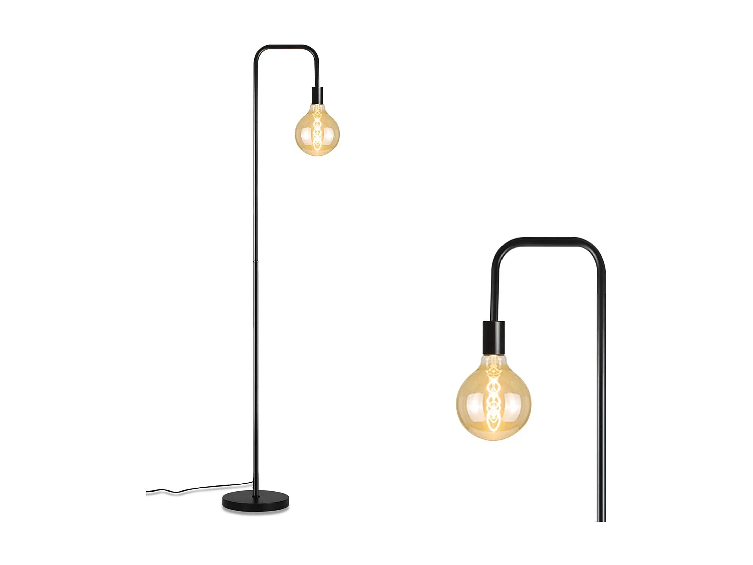 NETTLIFE Lampadaire Salon Vintage Lampadaire noir avec interrupteur à pied Métal industriel E27 Lampadaire design Lampe de salon