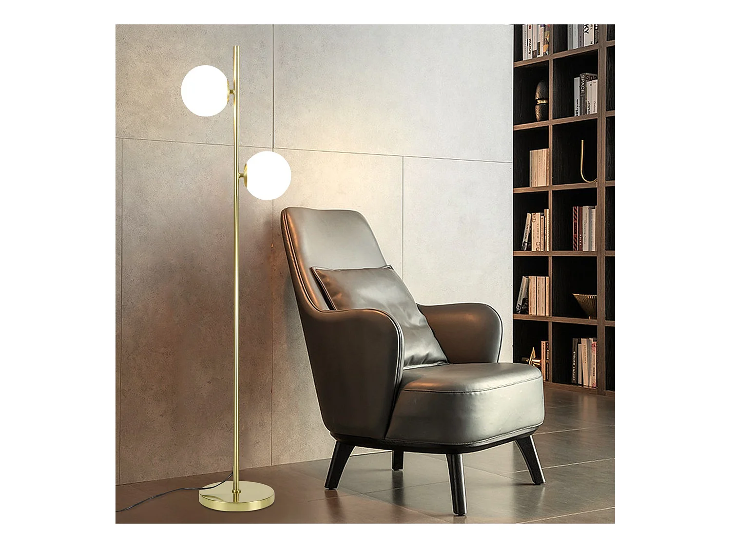 NETTLIFE Lampadaire Salon Moderne  - Gold Design Lampadaire E27 Douille Lampe de sol avec interrupteur à pied -166cm