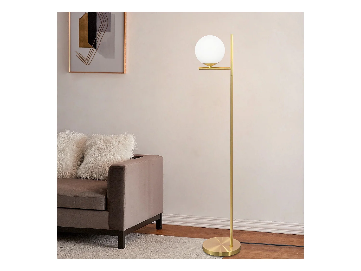 NETTLIFE Industriële gouden lamp met voetschakelaar, witte glas - metaal design, E27 vintage voetlamp, 2 meter kabel.