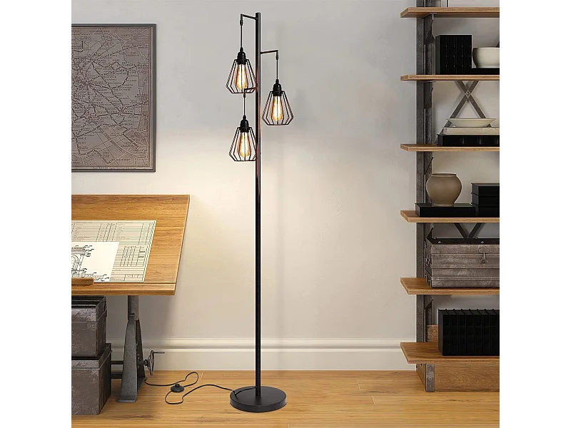 NETTLIFE Lámpara de pie vintage para sala de estar, Negro - Lámpara de pie industrial E27, Diseño vintage, Lámpara de dormitorio de metal de 163 cm