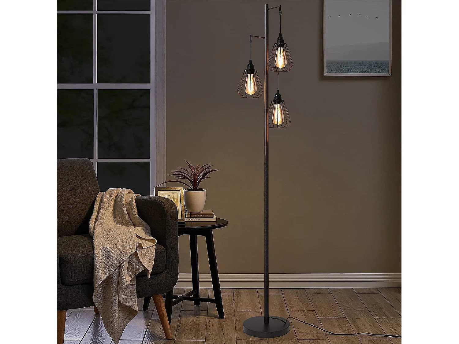 NETTLIFE Lámpara de pie vintage para sala de estar, Negro - Lámpara de pie industrial E27, Diseño vintage, Lámpara de dormitorio de metal de 163 cm