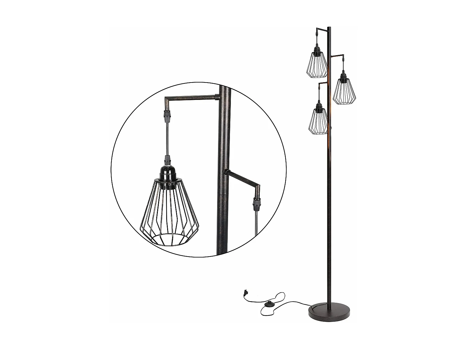 NETTLIFE Lámpara de pie vintage para sala de estar, Negro - Lámpara de pie industrial E27, Diseño vintage, Lámpara de dormitorio de metal de 163 cm