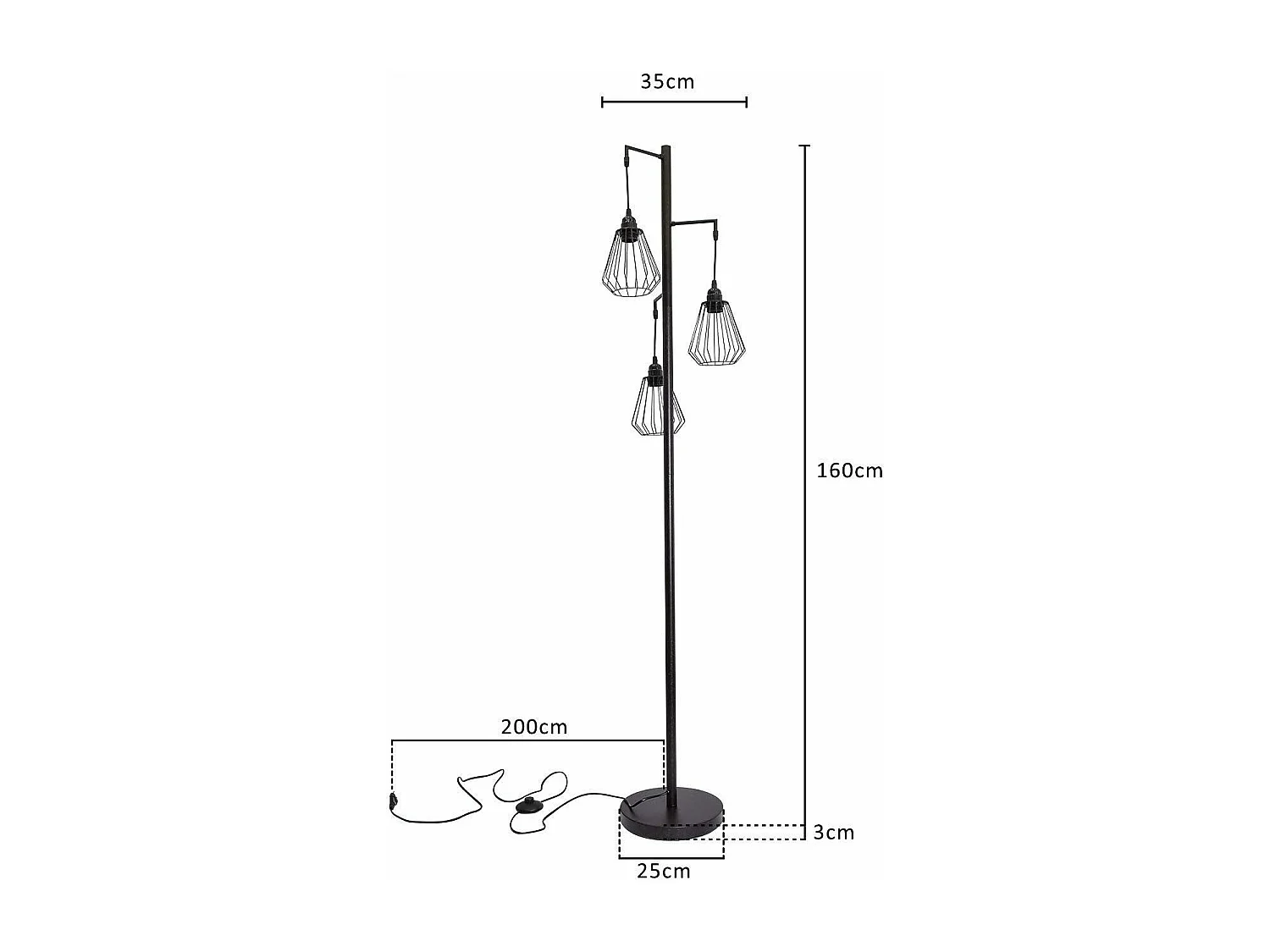 NETTLIFE Lámpara de pie vintage para sala de estar, Negro - Lámpara de pie industrial E27, Diseño vintage, Lámpara de dormitorio de metal de 163 cm