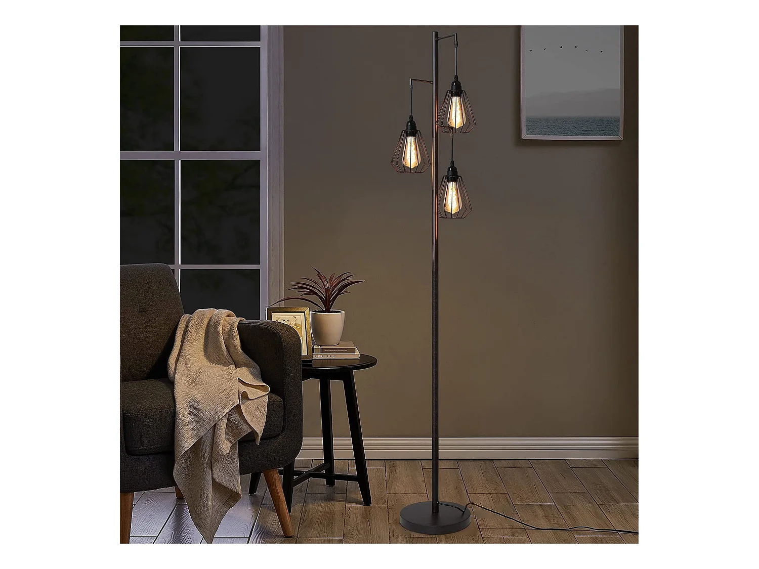 NETTLIFE Lampadaire Salon Lampadaire Vintage Noir - Vintage E27 Design Lampadaire Industriel 163CM Métal Chambre Lampadaire