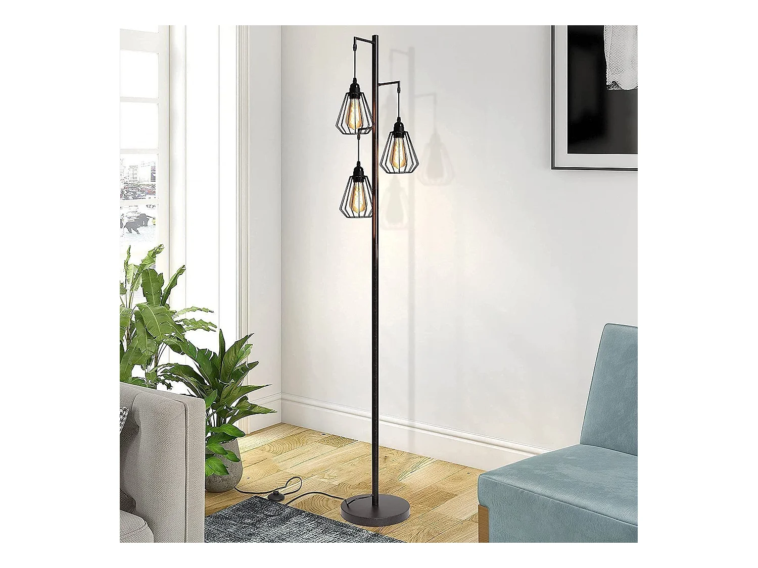 NETTLIFE Lampadaire Salon Lampadaire Vintage Noir - Vintage E27 Design Lampadaire Industriel 163CM Métal Chambre Lampadaire