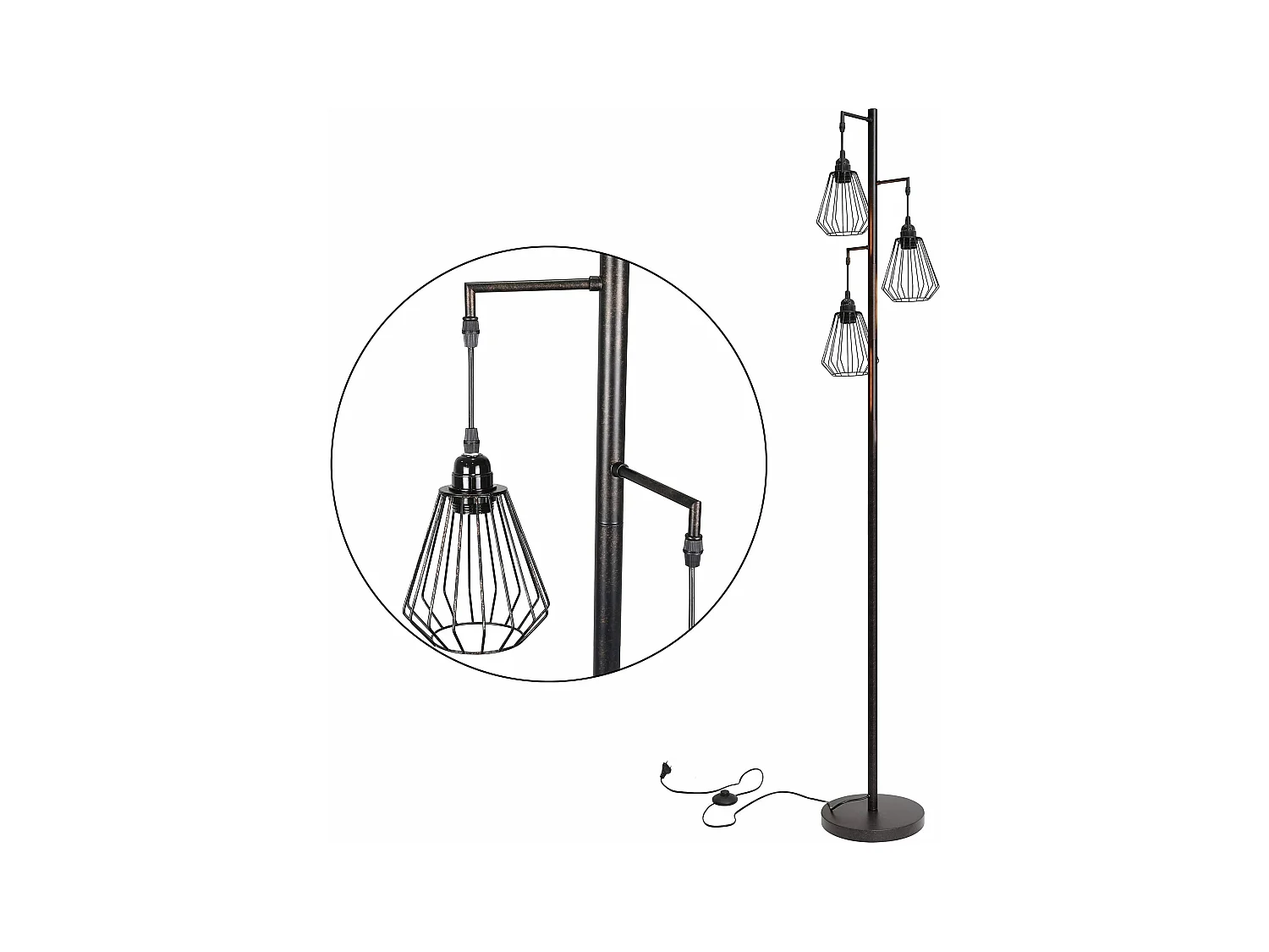 NETTLIFE Lampadaire Salon Lampadaire Vintage Noir - Vintage E27 Design Lampadaire Industriel 163CM Métal Chambre Lampadaire