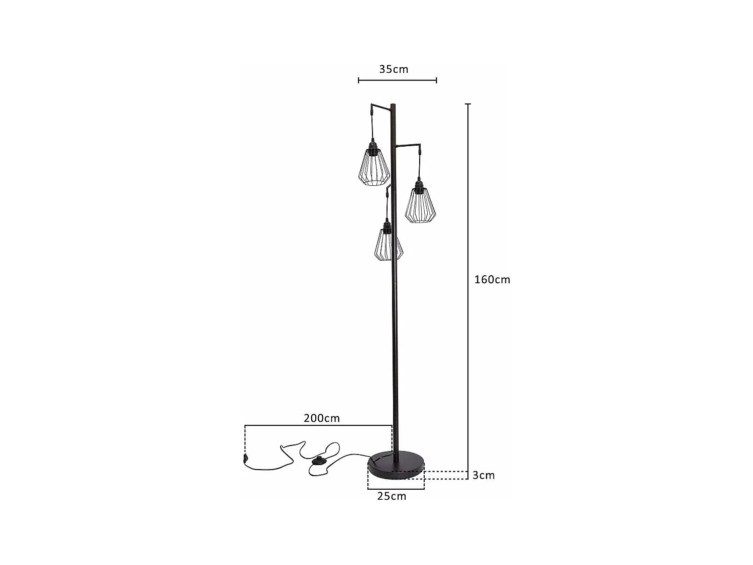 NETTLIFE Lampadaire Salon Lampadaire Vintage Noir - Vintage E27 Design Lampadaire Industriel 163CM Métal Chambre Lampadaire