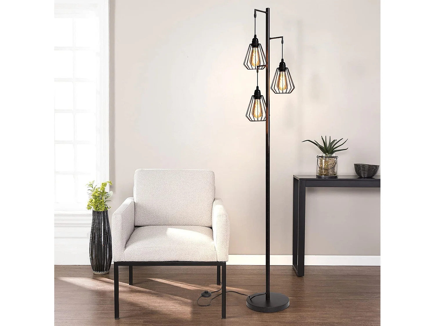 NETTLIFE Lampadaire Salon Lampadaire Vintage Noir - Vintage E27 Design Lampadaire Industriel 163CM Métal Chambre Lampadaire