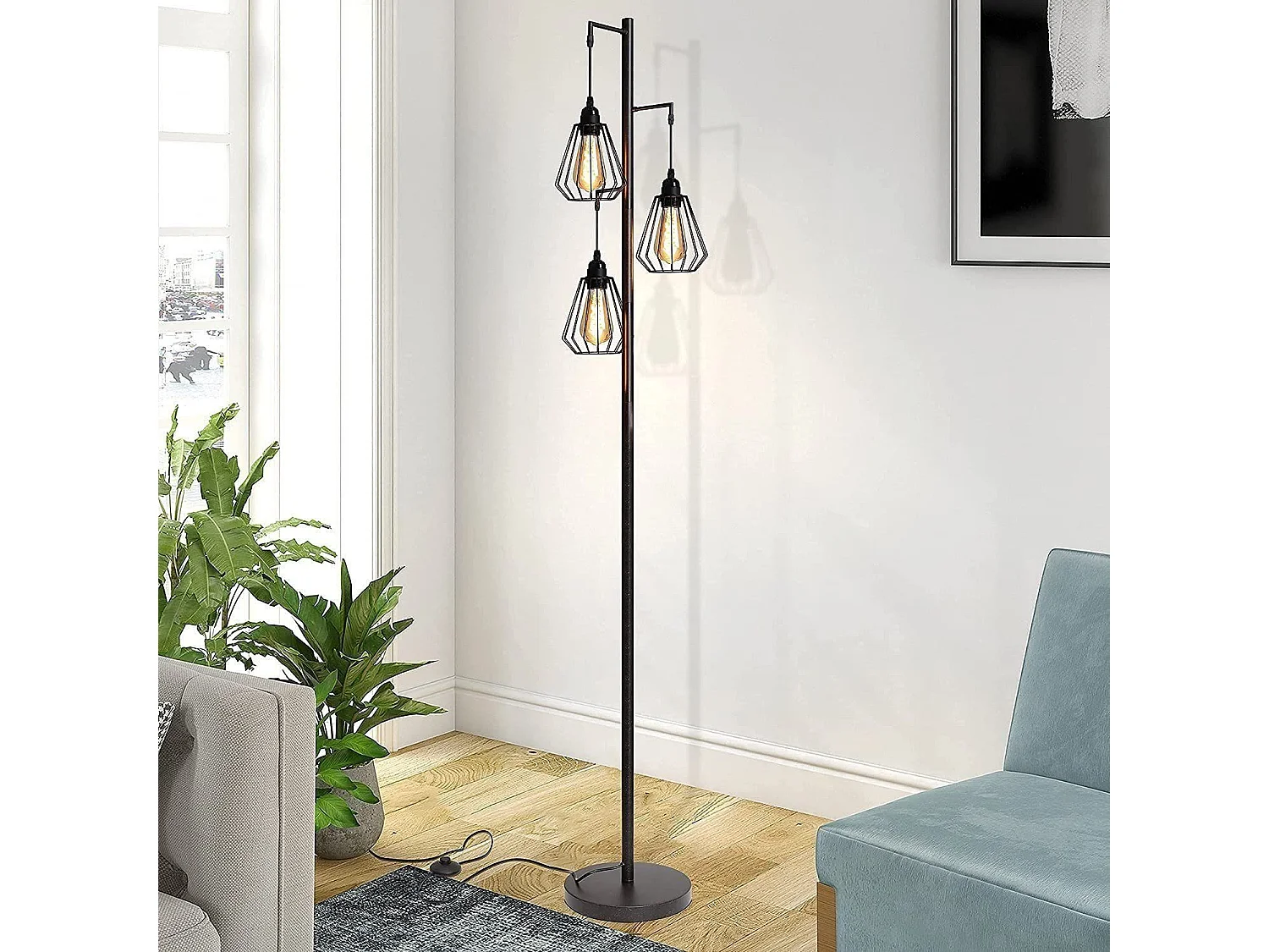 NETTLIFE Lampadaire Salon Lampadaire Vintage Noir - Vintage E27 Design Lampadaire Industriel 163CM Métal Chambre Lampadaire
