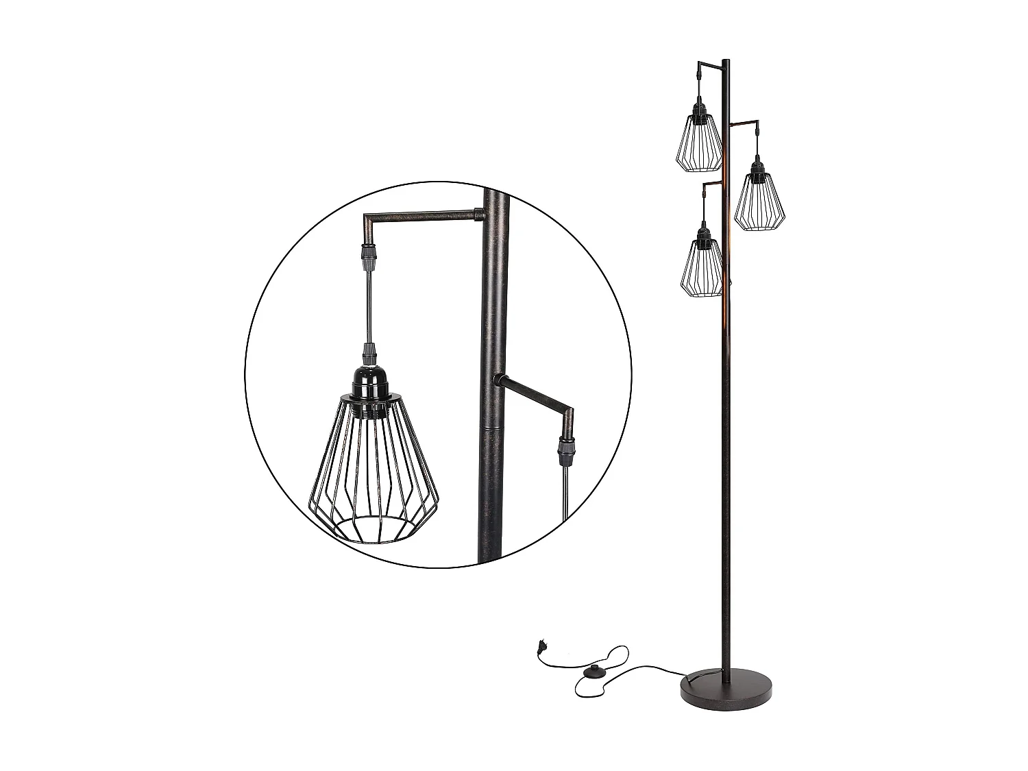 NETTLIFE Lámpara de pie vintage para sala de estar, Negro - Lámpara de pie industrial E27, Diseño vintage, Lámpara de dormitorio de metal de 163 cm