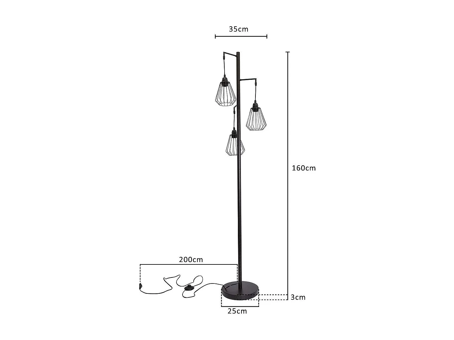 NETTLIFE Lámpara de pie vintage para sala de estar, Negro - Lámpara de pie industrial E27, Diseño vintage, Lámpara de dormitorio de metal de 163 cm