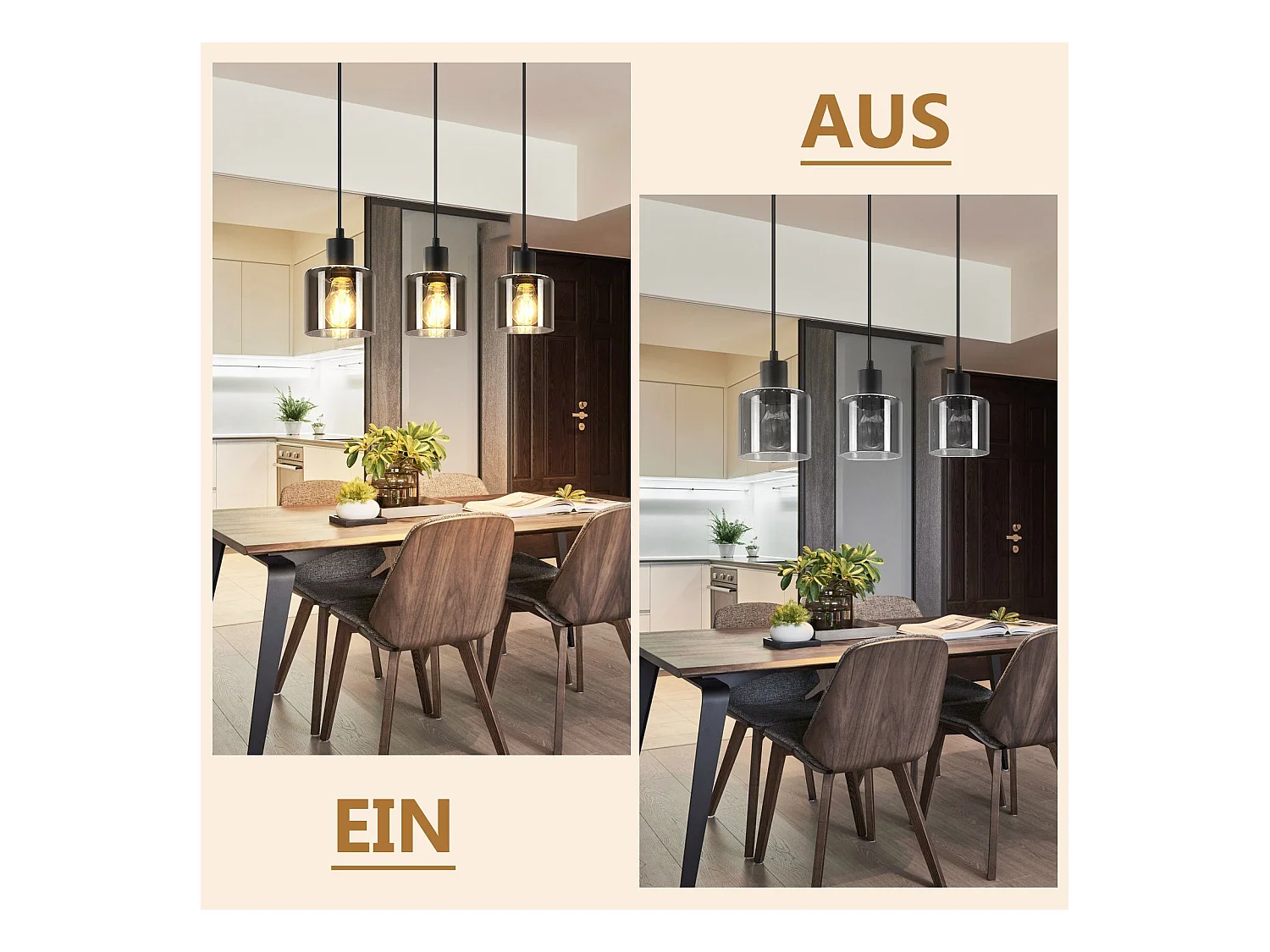 NETTLIFE Lámpara Colgante Vidrio Negro Diam.68 cm E27 Vintage 3 Bombillas Lámpara de  Lámpara Industrial Retro para Sala de Estar Hotel Oficina