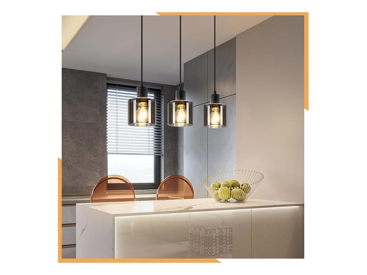 NETTLIFE Lámpara Colgante Vidrio Negro Diam.68 cm E27 Vintage 3 Bombillas Lámpara de  Lámpara Industrial Retro para Sala de Estar Hotel Oficina