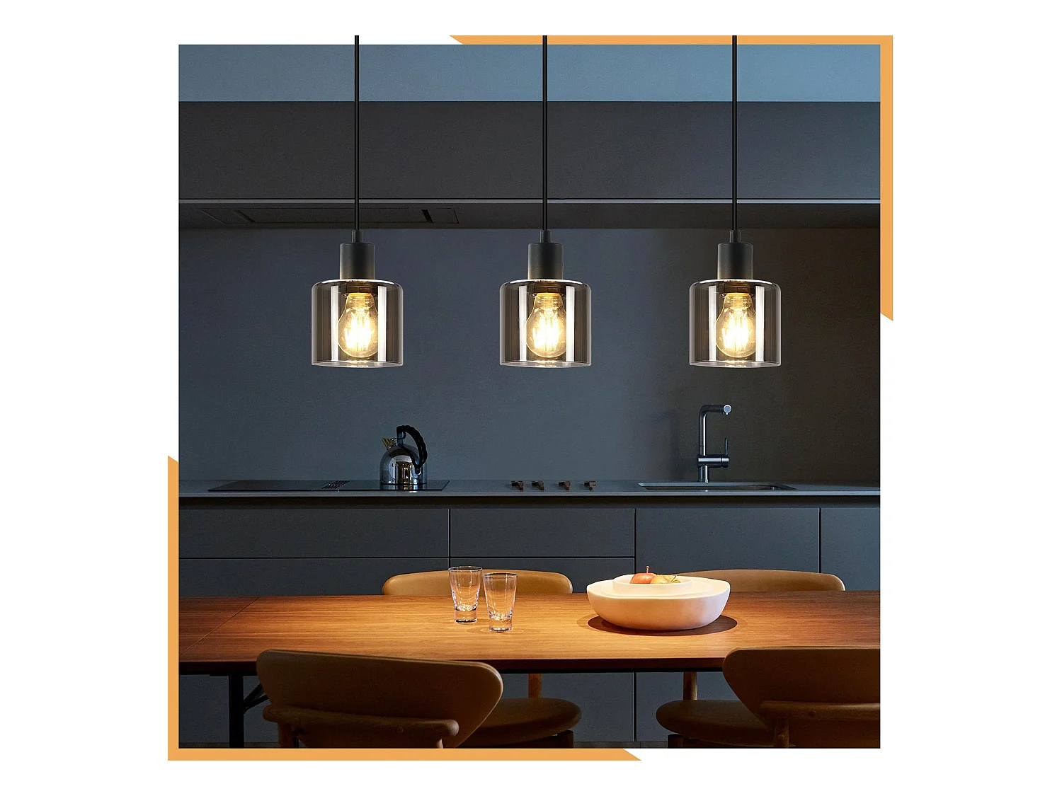 NETTLIFE Lámpara Colgante Vidrio Negro Diam.68 cm E27 Vintage 3 Bombillas Lámpara de  Lámpara Industrial Retro para Sala de Estar Hotel Oficina