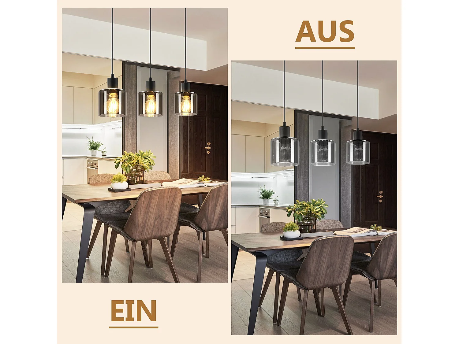 NETTLIFE Suspension Verre Noir Diam.68 cm E27 Vintage 3 Ampoules Lampe de Salle à Manger Lampe à Industrielle Rétro pour Salon Hôtel Bureau