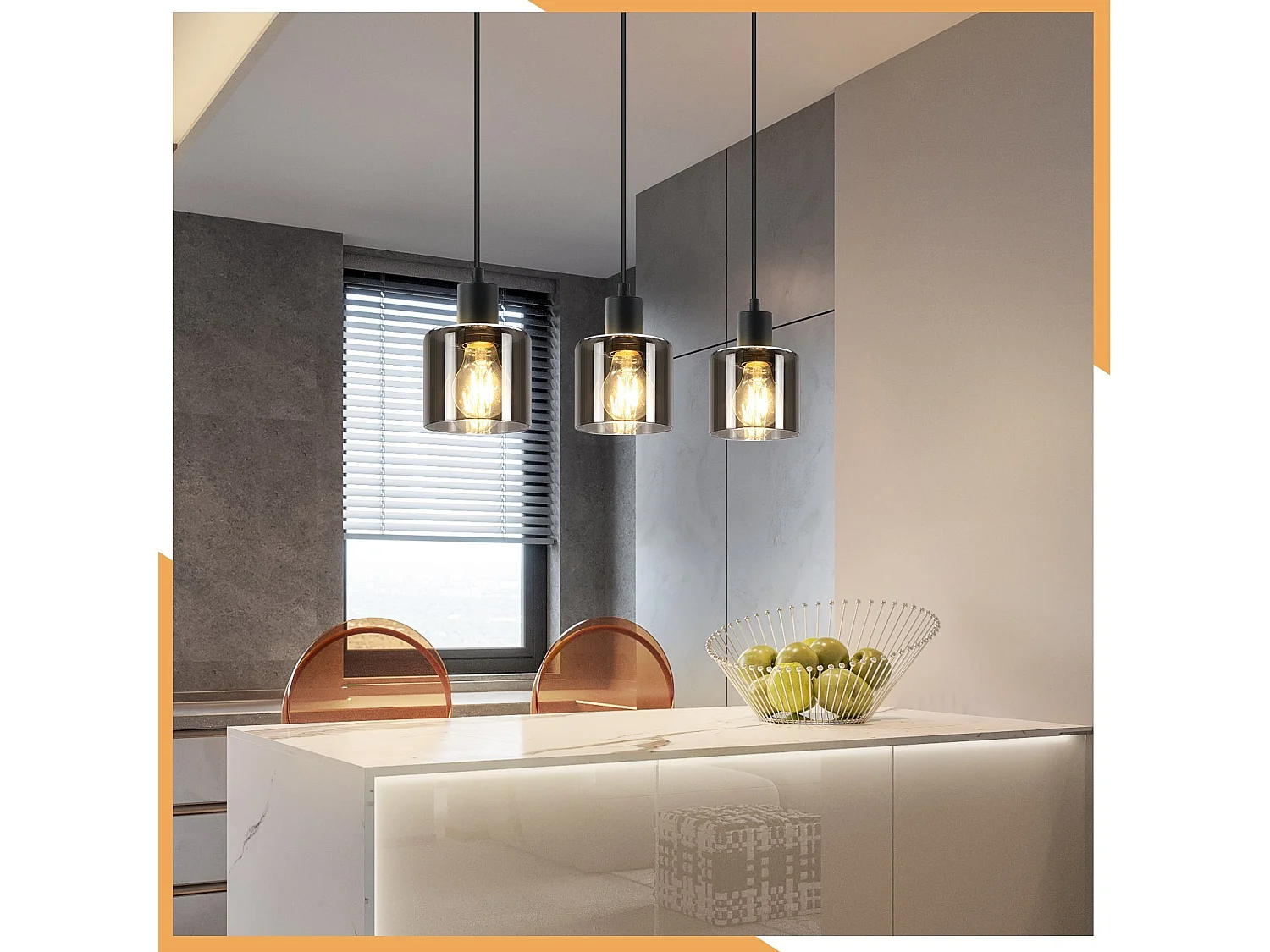 NETTLIFE Suspension Verre Noir Diam.68 cm E27 Vintage 3 Ampoules Lampe de Salle à Manger Lampe à Industrielle Rétro pour Salon Hôtel Bureau