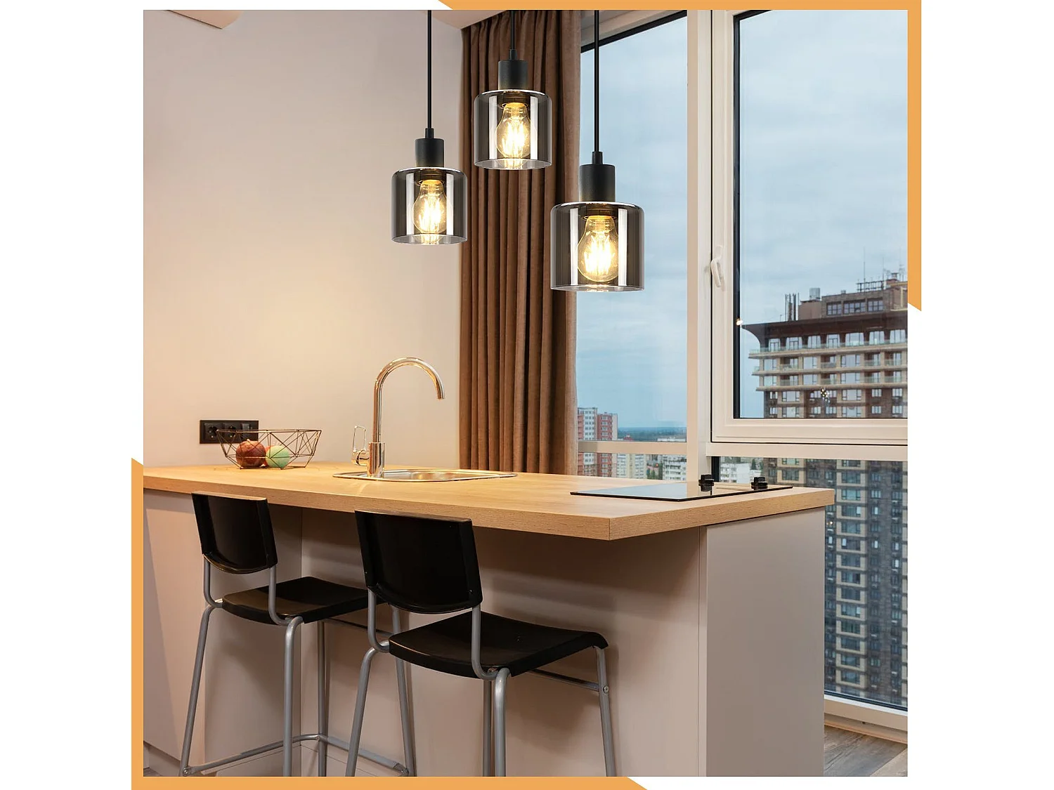 NETTLIFE Suspension Verre Noir Diam.68 cm E27 Vintage 3 Ampoules Lampe de Salle à Manger Lampe à Industrielle Rétro pour Salon Hôtel Bureau