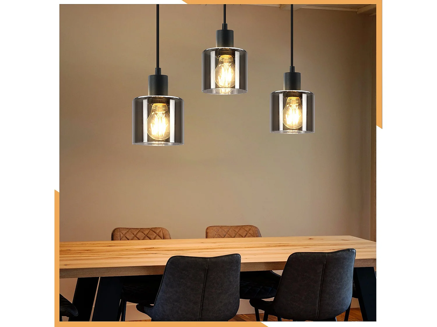 NETTLIFE Suspension Verre Noir Diam.68 cm E27 Vintage 3 Ampoules Lampe de Salle à Manger Lampe à Industrielle Rétro pour Salon Hôtel Bureau