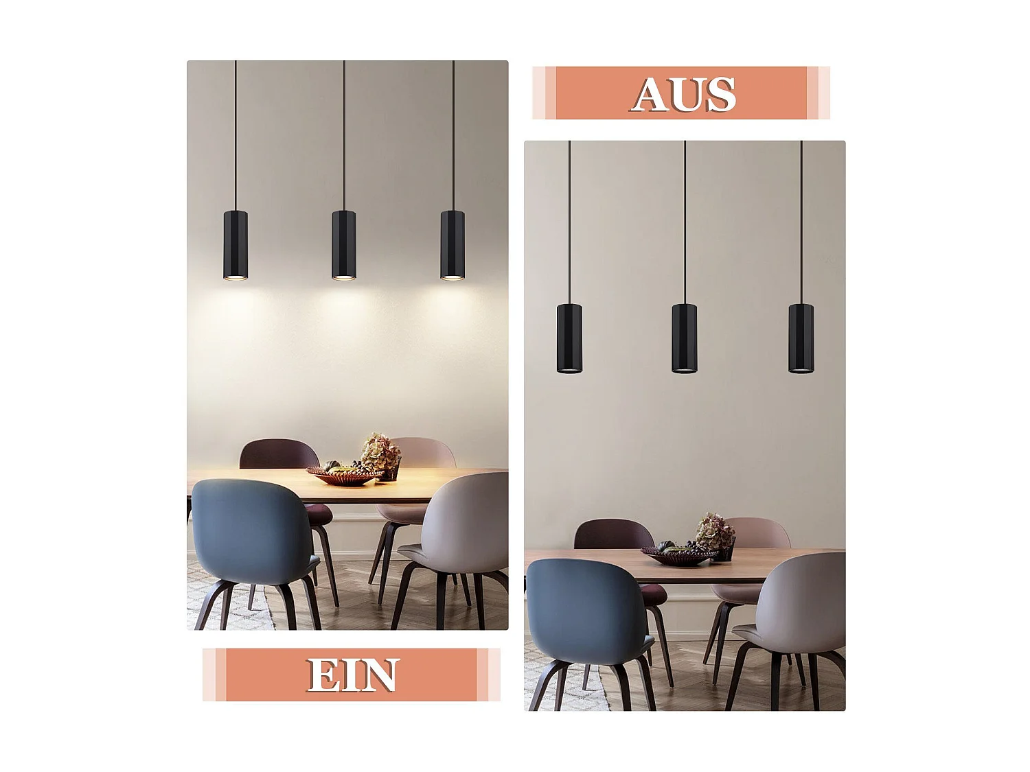 NETTLIFE Czarna metalowa lampa wisząca średnica 44 cm GU10 3 żarówki nowoczesny industrialny salon do wnętrz kuchnia sypialnia jadalnia