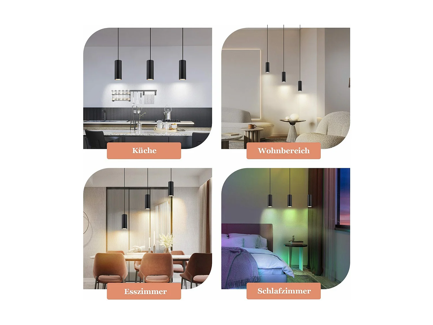 NETTLIFE Czarna metalowa lampa wisząca średnica 44 cm GU10 3 żarówki nowoczesny industrialny salon do wnętrz kuchnia sypialnia jadalnia