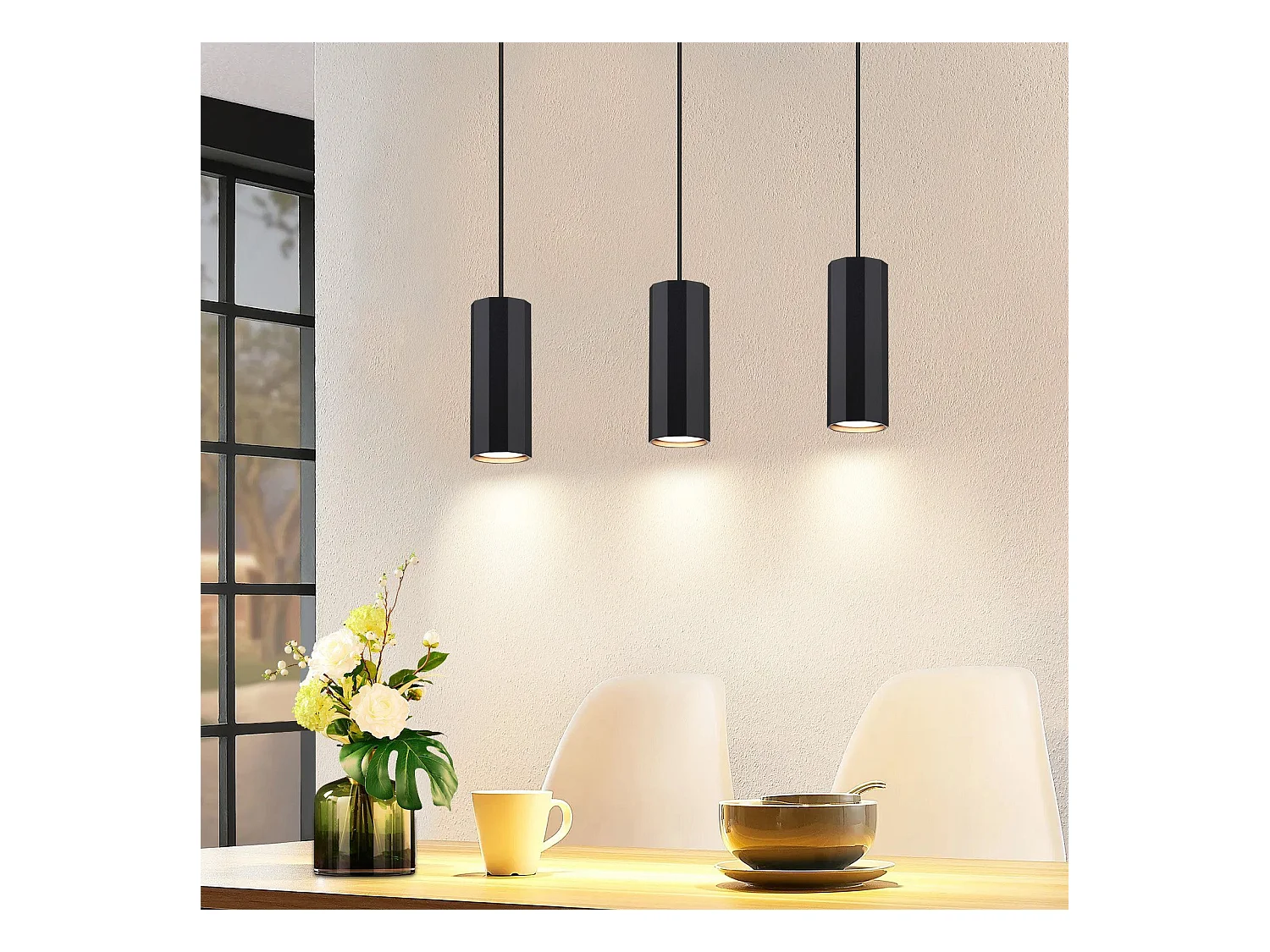 NETTLIFE Suspension métal noir diamètre 44 cm GU10 3 ampoules salon moderne industriel pour intérieur cuisine chambre salle à manger