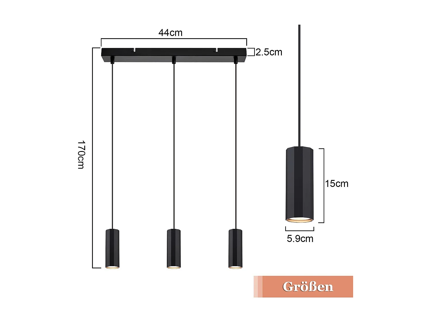 NETTLIFE Suspension métal noir diamètre 44 cm GU10 3 ampoules salon moderne industriel pour intérieur cuisine chambre salle à manger