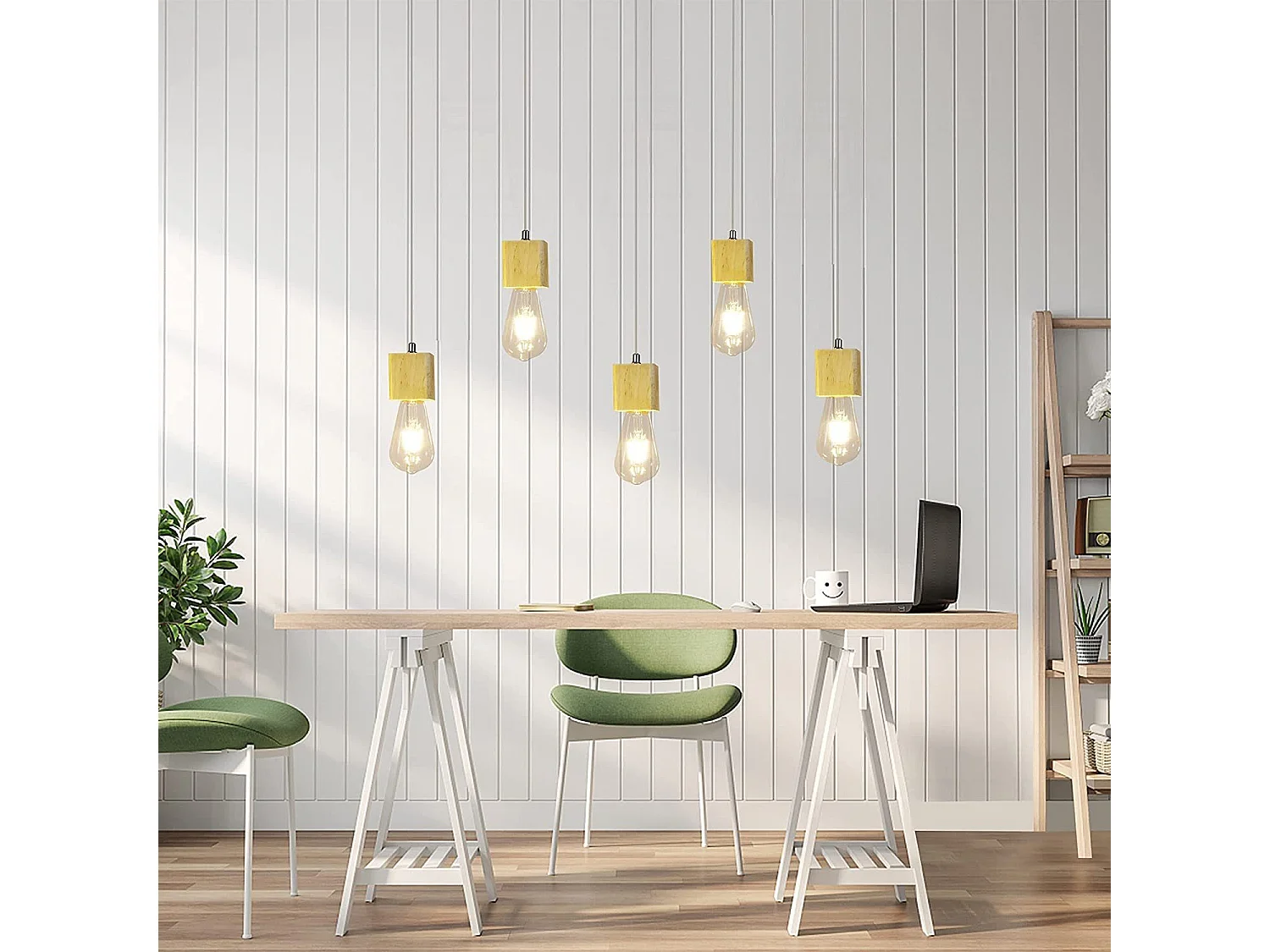 NETTLIFE Hanglamp - hout Design - 5-Lichts - vintage eettafel lamp - E27 fitting - voor eetkamer | woonkamer | keuken | restaurant | bar - zonder lamp