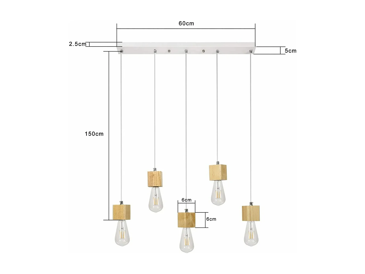 NETTLIFE Suspension 5 flammes E27 bois Vintage Diam.60cm pour salle à manger cuisine salon, sans ampoule