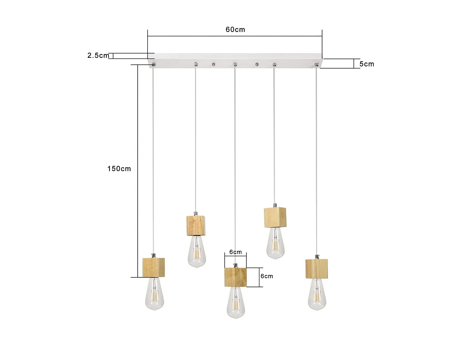 NETTLIFE Suspension 5 flammes E27 bois Vintage Diam.60cm pour salle à manger cuisine salon, sans ampoule