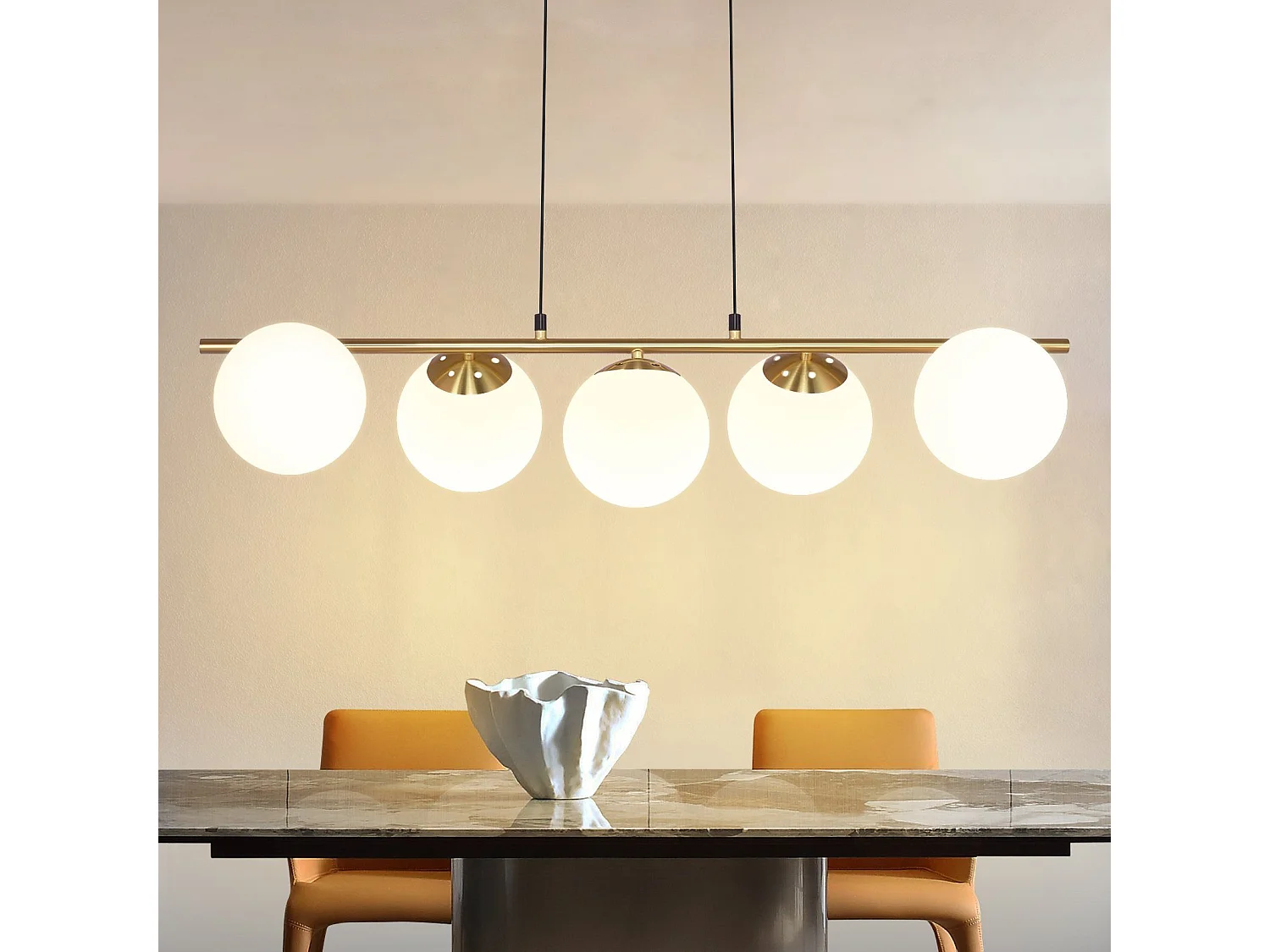 NETTLIFE Hanglamp modern - 5xE27 - glazen - goud - 150CM in hoogte verstelbaar eettafel lamp - voor woonkamer bar - zonder lampen
