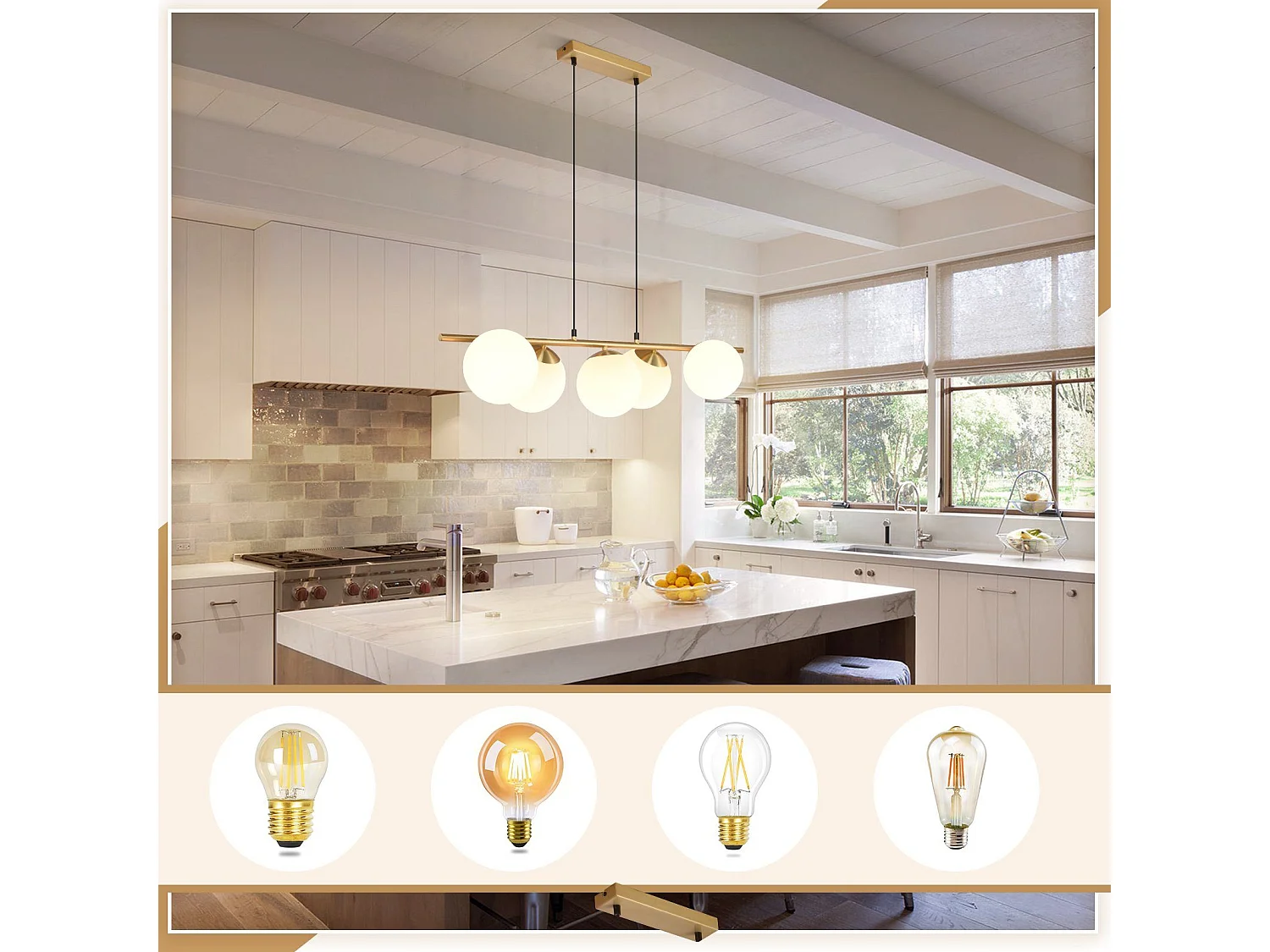 NETTLIFE Hanglamp modern - 5xE27 - glazen - goud - 150CM in hoogte verstelbaar eettafel lamp - voor woonkamer bar - zonder lampen