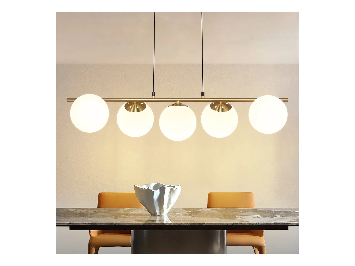 NETTLIFE Suspension verre doré diamètre 90 cm E27 moderne 150 cm hauteur réglable vintage pour salle à manger salon comptoir de bar I sans ampoule