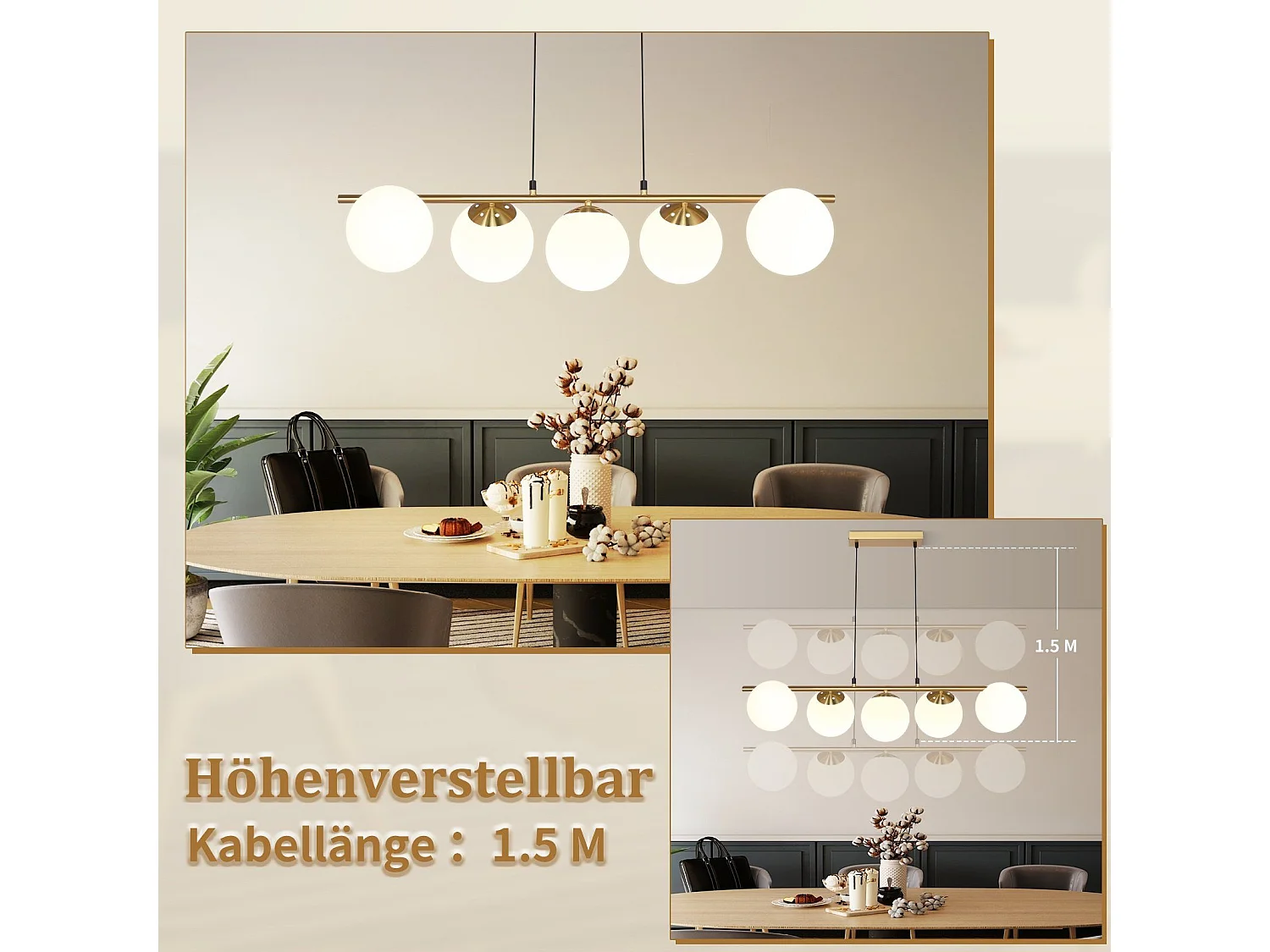 NETTLIFE Suspension verre doré diamètre 90 cm E27 moderne 150 cm hauteur réglable vintage pour salle à manger salon comptoir de bar I sans ampoule