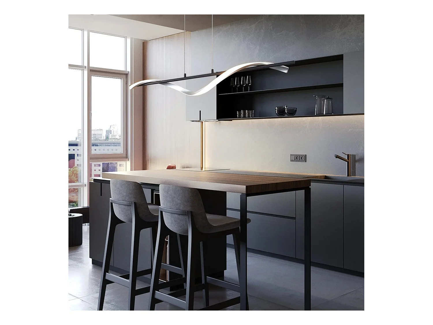 NETTLIFE Suspension LED moderne dimmable 22 W argenté Diam.100 cm aluminium Design ondulé réglable en hauteur pour salle à manger chambre