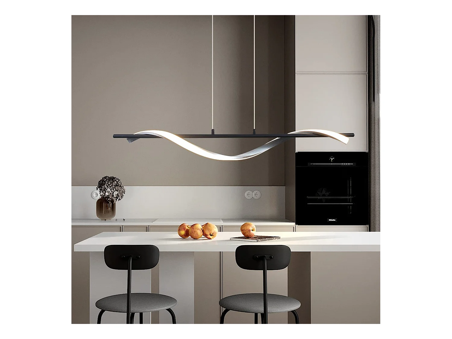 NETTLIFE Suspension LED moderne dimmable 22 W argenté Diam.100 cm aluminium Design ondulé réglable en hauteur pour salle à manger chambre