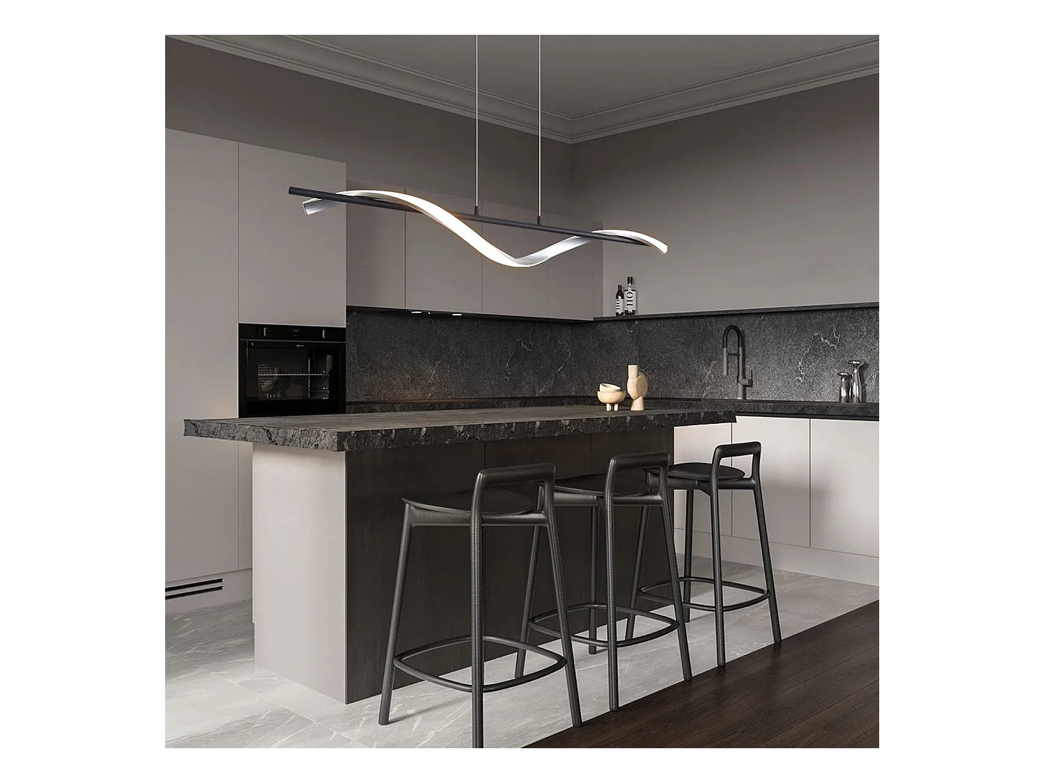 NETTLIFE Suspension LED moderne dimmable 22 W argenté Diam.100 cm aluminium Design ondulé réglable en hauteur pour salle à manger chambre