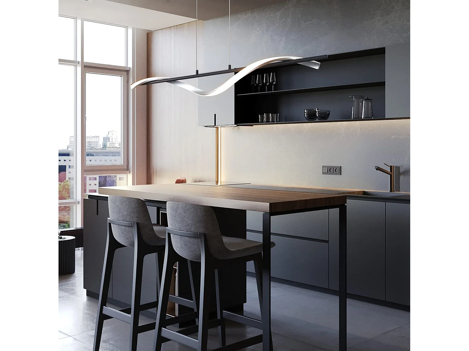 NETTLIFE Nowoczesna, ściemnialna lampa wisząca LED 22 W, srebrna, średnica 100 cm, aluminiowa, falista, regulowana wysokość, do jadalni, sypialni