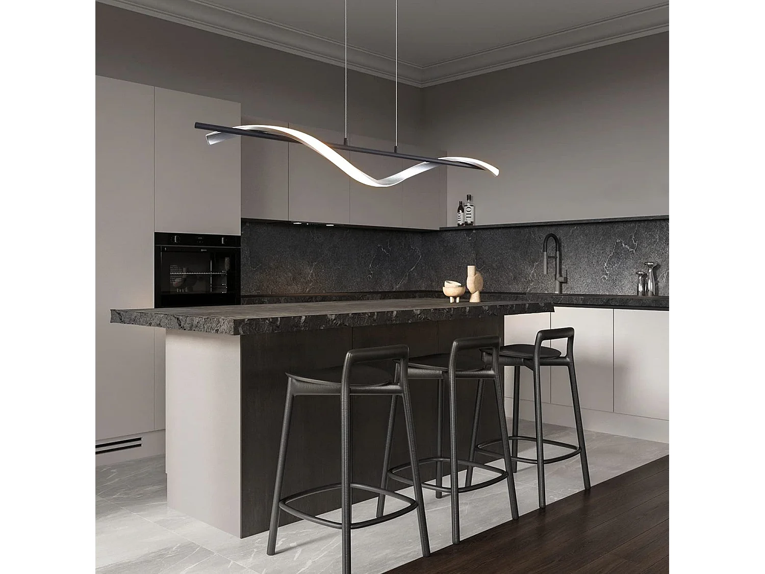 NETTLIFE Nowoczesna, ściemnialna lampa wisząca LED 22 W, srebrna, średnica 100 cm, aluminiowa, falista, regulowana wysokość, do jadalni, sypialni