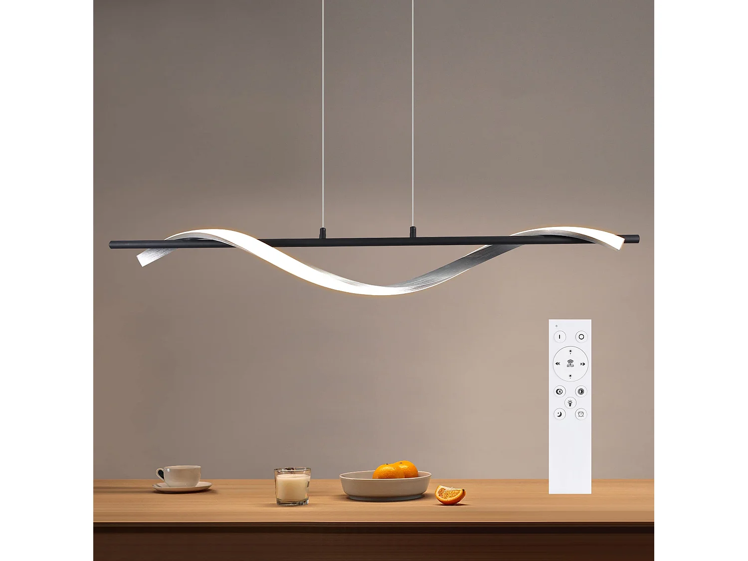 NETTLIFE Suspension LED moderne dimmable 22 W argenté Diam.100 cm aluminium Design ondulé réglable en hauteur pour salle à manger chambre