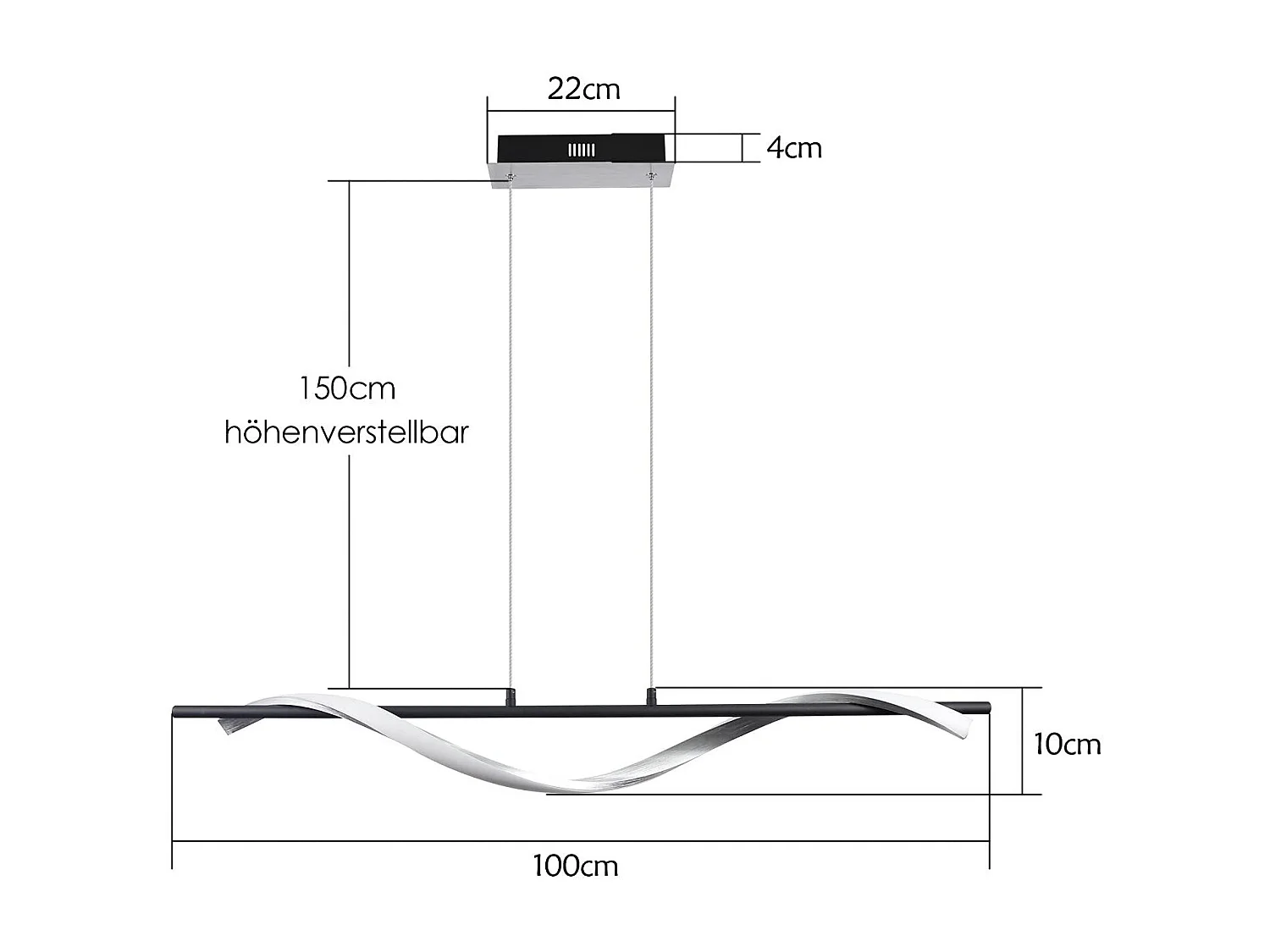 NETTLIFE Suspension LED moderne dimmable 22 W argenté Diam.100 cm aluminium Design ondulé réglable en hauteur pour salle à manger chambre