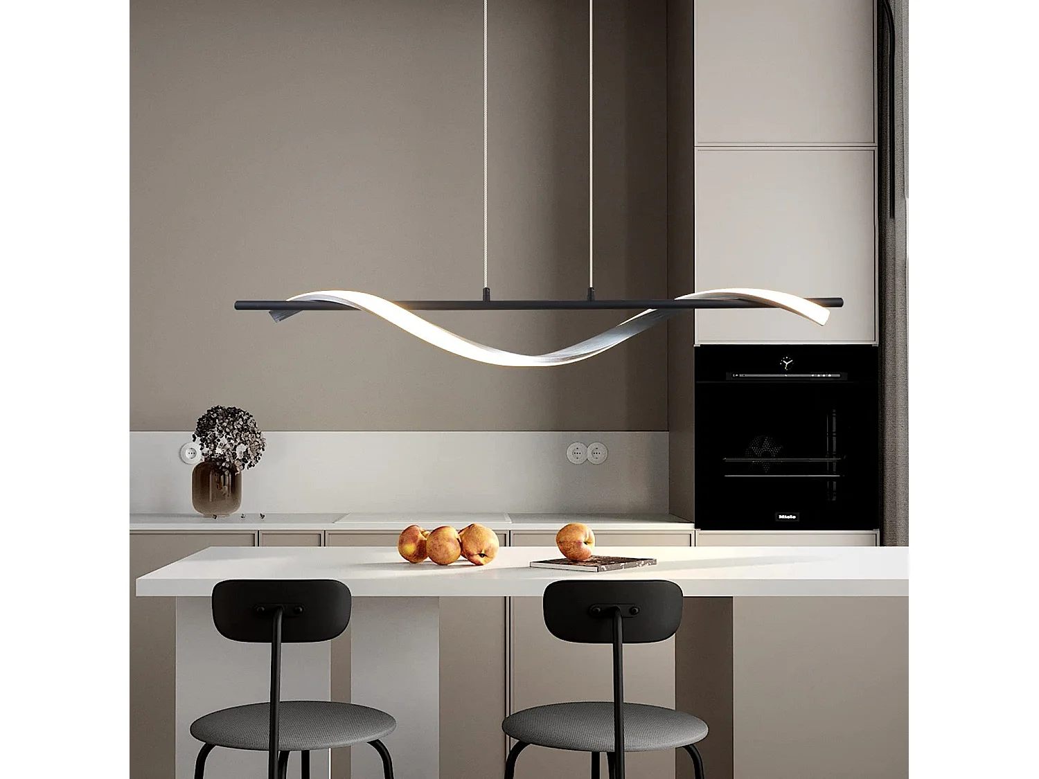 NETTLIFE Suspension LED moderne dimmable 22 W argenté Diam.100 cm aluminium Design ondulé réglable en hauteur pour salle à manger chambre